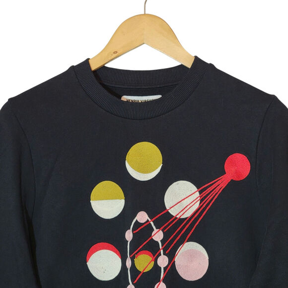Henrik Vibskov Moon Embroidered Sweatshirt Pullover Relaxed Fit Designer Size S - Picture 3 of 12